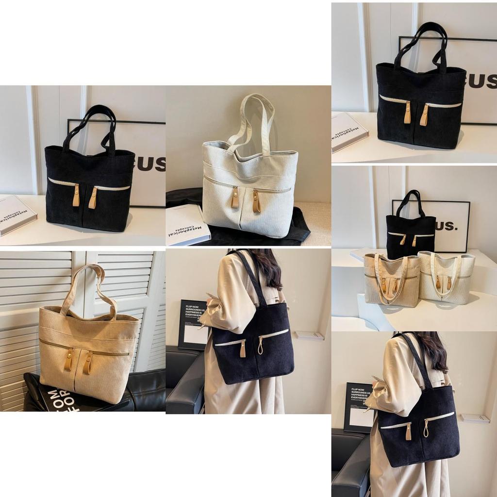2023 New Winter Street Style Large Corduroy Tote Handbag With Zipper Closure