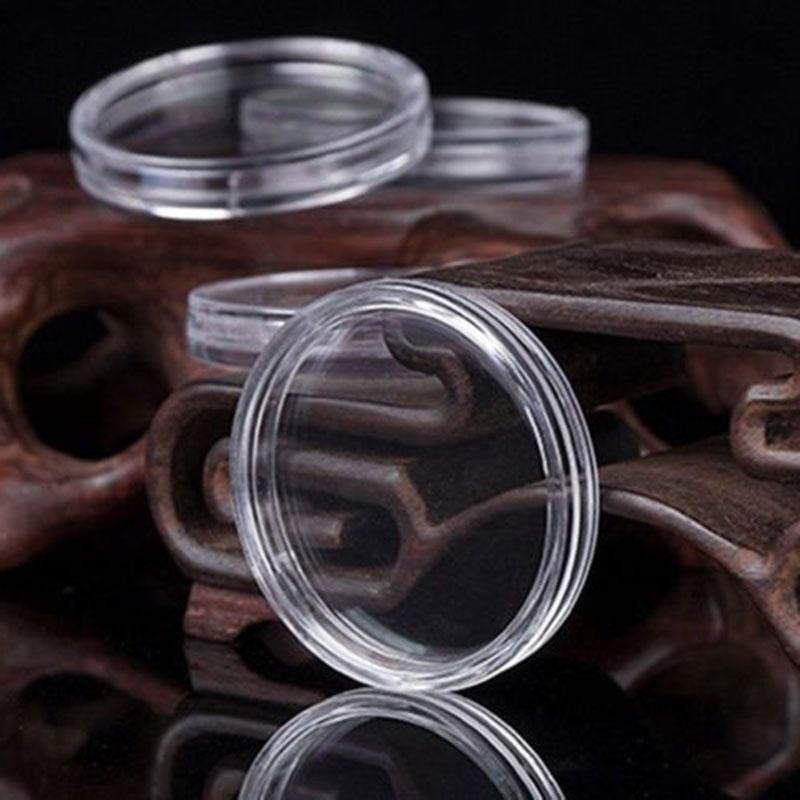 100Pcs Clear Round Capsule Plastic Coin Holder Container Storage Case  For 19mm Applied