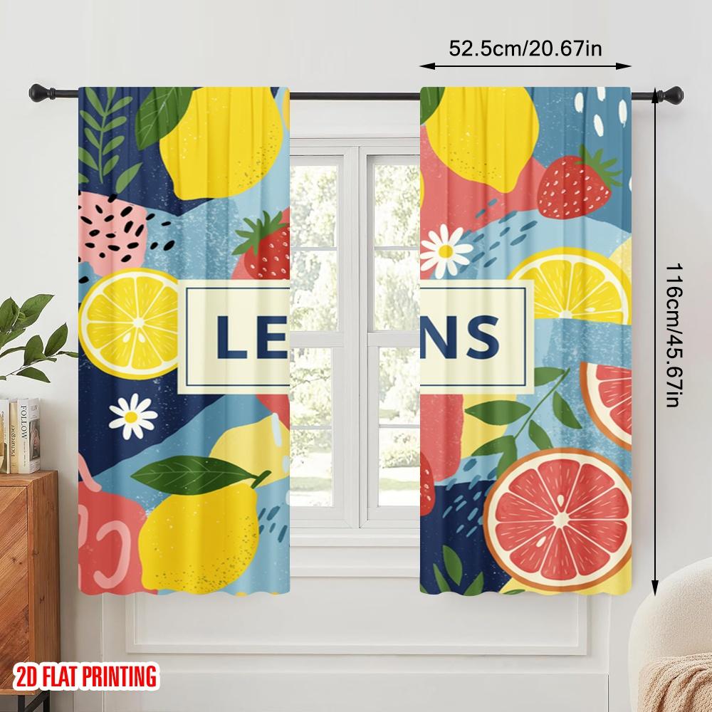 2pcs 2D flat printing Curtain Lemon Strawberry Citrus Design Polyester Without Electricity 0 for Multipurpose Event Decoration