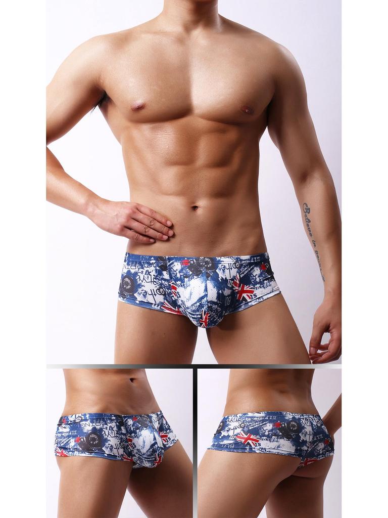 European and American Low-Rise Men's Head Print Mesh Underwear with Moisture-Wicking and Breathable Fabric