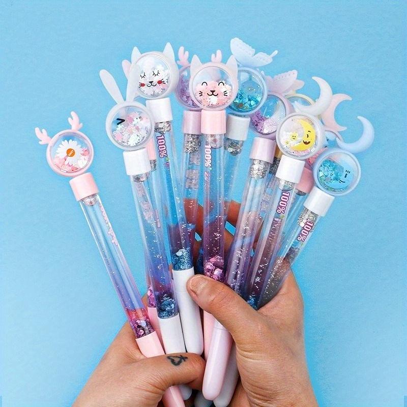 

20PCS Glitter Quicksand Gel Pens 0.5mm Black Adorable Cat Deer Rabbit Shape Signature Pens for Student, Plastic Material Assorted Colors Back School 20 PCS