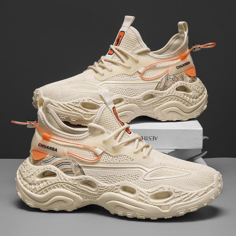 Men's Breathable Running Shoes New 2025 Casual Trendy Basketball Shoes Knitted Mesh Elastic Heightening Shock Absorption Sports