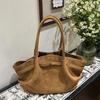 JIAERDI Retro Wildlederimitat Matt Große Tragetasche Damen Rüschen Große Kapazität Umhängetasche Damen Lässig Premium Pendler Handtasche 2025 Neu