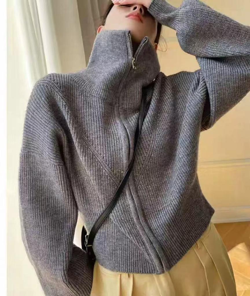 Harajuku Y2k Sailor Collar Casual Oversized Women's Sweater Jacket Autumn Winter Solid Color Zipper Knitted Cardigan Coats Women