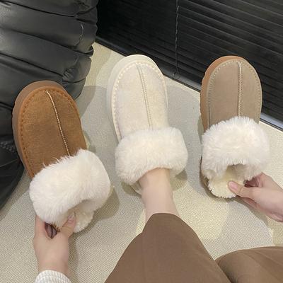 Women's Baotou Plush Slippers Padded Warm Winter Thick Bottom Heightened Home Slippers Casual Walking Indoor Shoes Snow Cotton Slippers