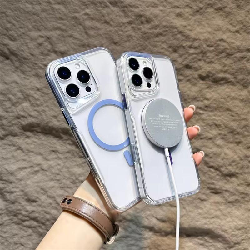 Luxury Wireless Charge Magsafe Transparent Case For iPhone 15 16 14 13 11 12 Pro Max Plus 11 Magnetic Shockproof Soft Bumper Cover