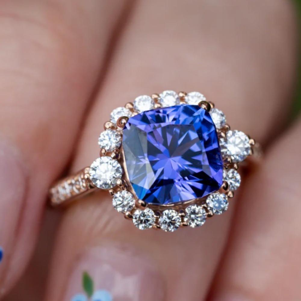 

Роскошное кольцо Fengou в стиле ретро с крыльями ангела прекрасной женщины, двухцветное, с инкрустацией синим цирконом, ювелирное изделие из розового золота No. 10