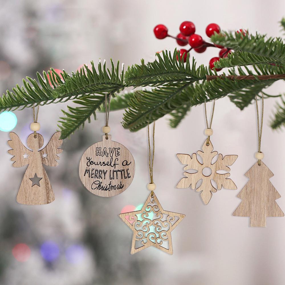 Wooden Christmas Elegant Ornaments Set With Intricate Hollow Designs For Festive Decor