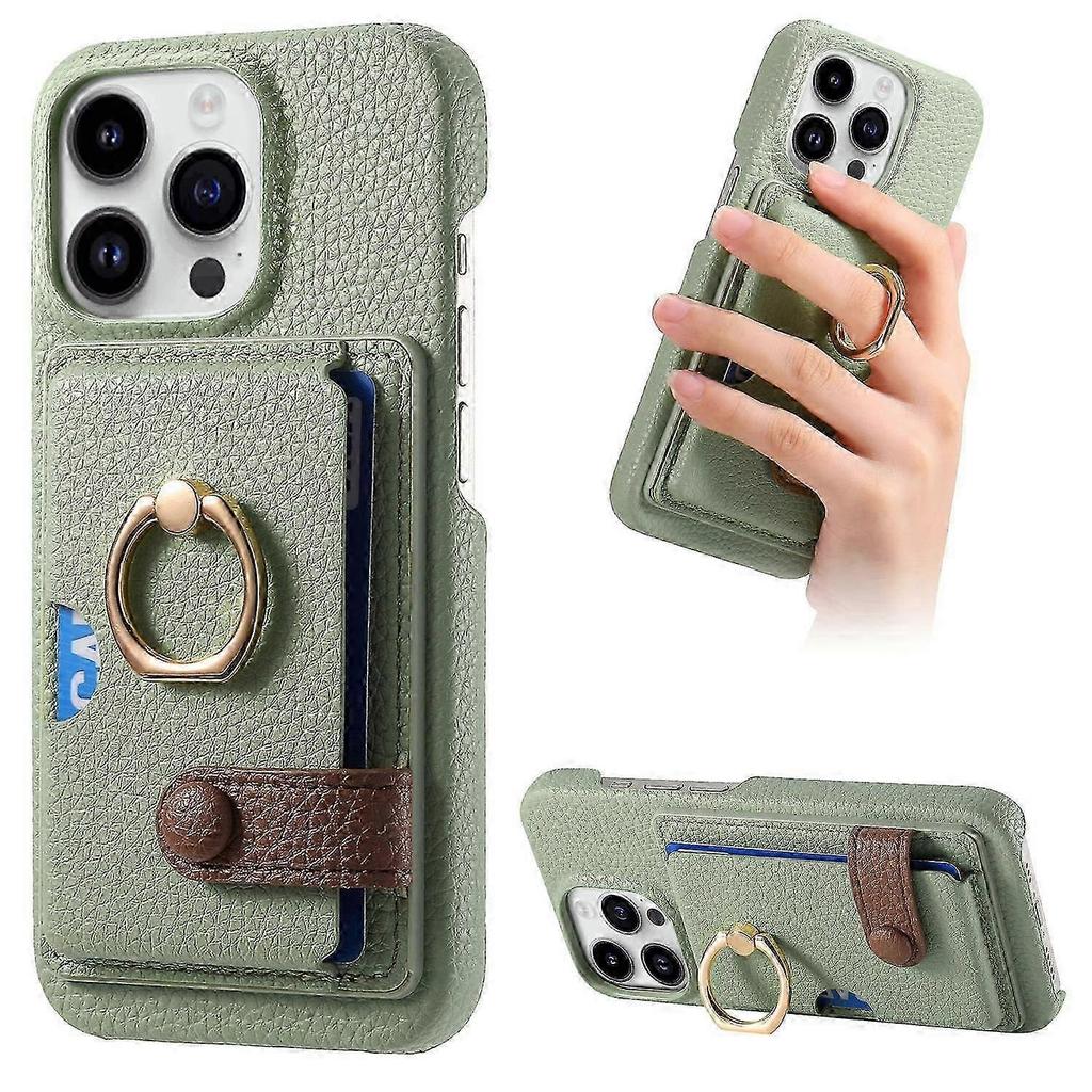 Y2 For a Certain Brand 16 Pro Case with Ring Holder Kickstand and Card Slot Leather Back Cover