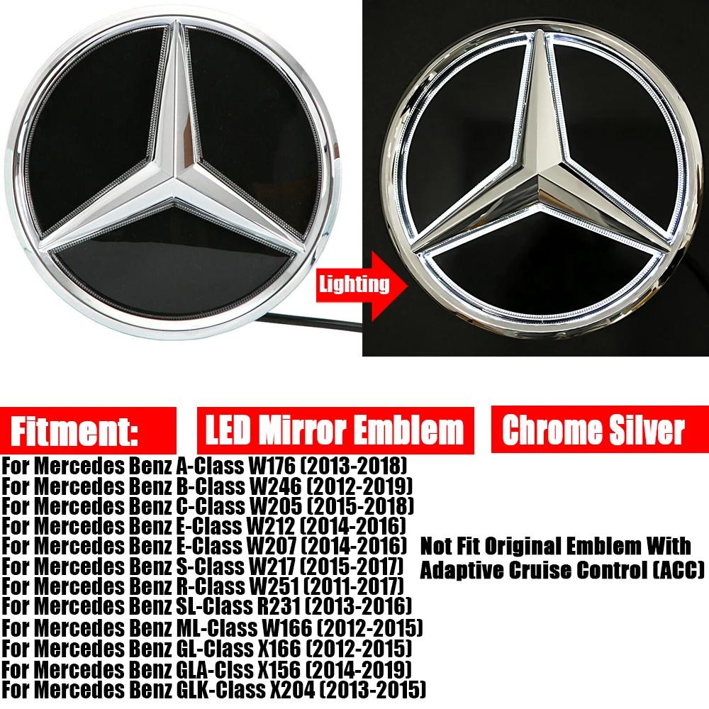 Star Badge Car Front Grill LED Emblem Light For Mercedes Benz 3D Mirror Logo CLA A B C E S GLA GLK ML GL CLS R