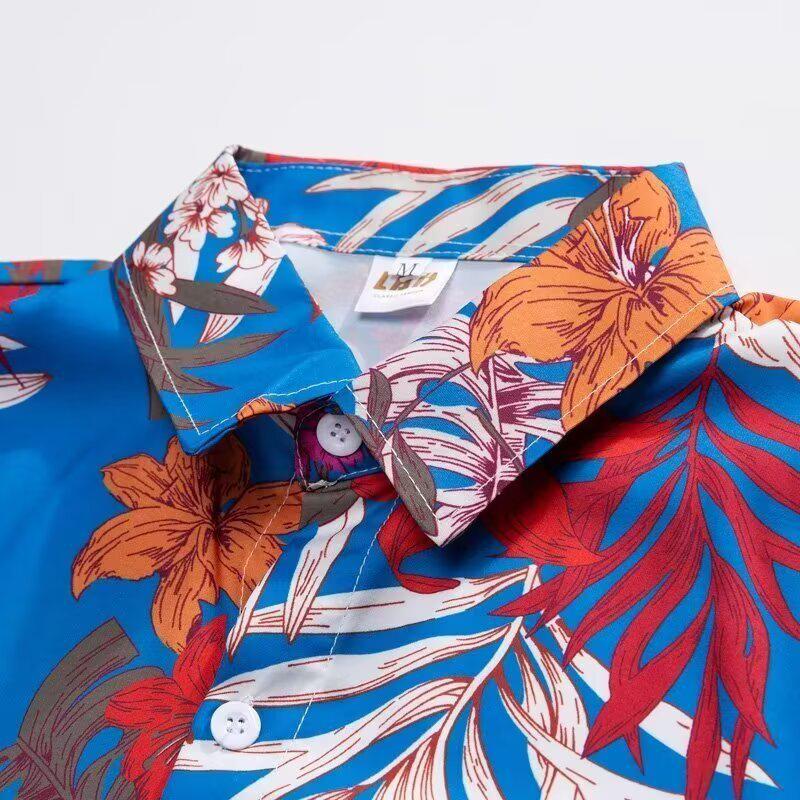 Men's Seaside Floral Hawaiian Shirt & Beach Shorts Set - Cool, Loose Fit for Summer