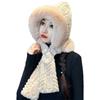 Cute Plush Winter Integrated Cap Scarf Warm Thickened Beanie Hat Scarf Casual Windproof Scarf Set Hooded Outdoor