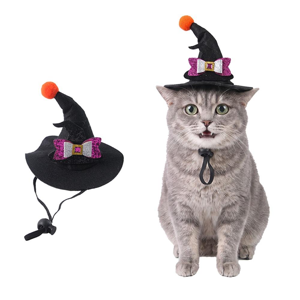 Adjustable Strap Pet Halloween Witch Hat Curved Top Dog Halloween Party Hat  Holiday Decoration