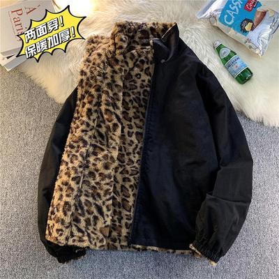 Jaqueta Unissex Retro Americano Estampa de Leopardo Lã de Cordeiro Algodão: Moda, Quente, Estilo Europeu Americano Dupla Face