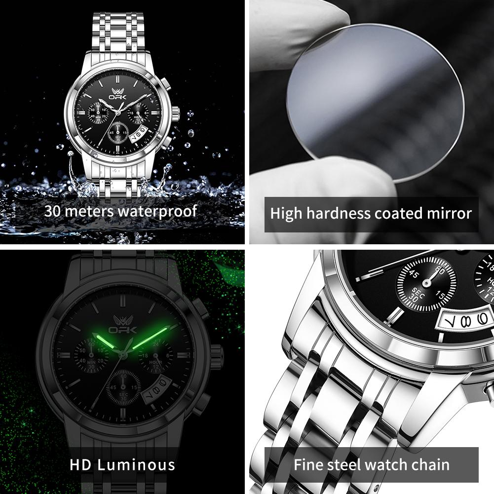 OPK 6051 Watches For Man Classic Fashion Chronograph Auto Date Waterproof Luminous Men's Wrist Watches Original Quartz Man Watch