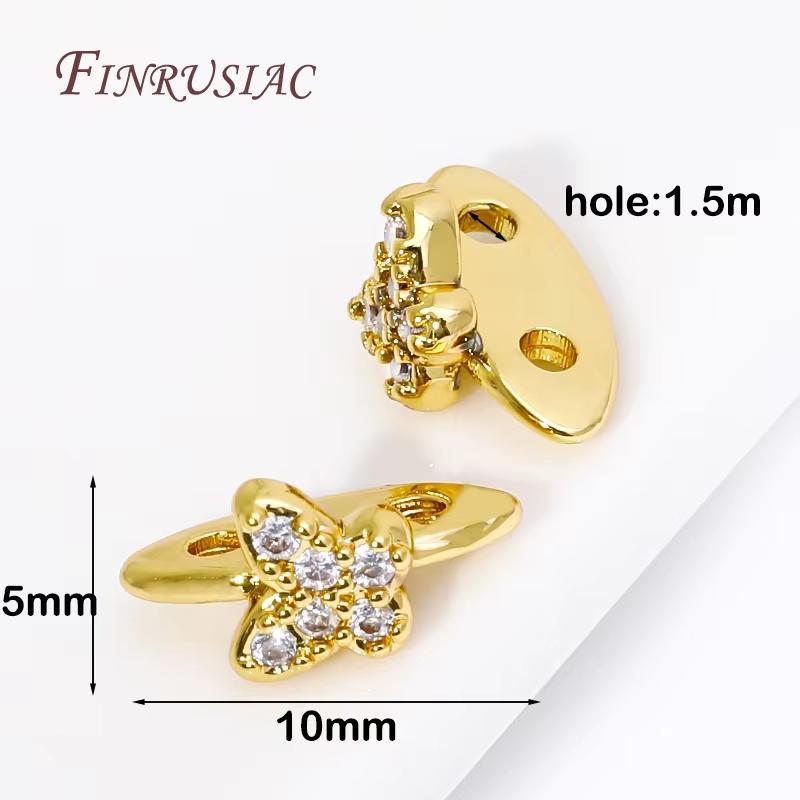 18K Gold Plated Brass with Zircon 2 Holes Beads Separators,Butterfly/Star Shape Spacer Bars,DIY Jewelry Making Supplies