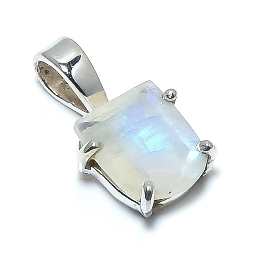 Natural Rainbow Moonstone Gemstone 925 Solid Sterling Silver Pendant 0.79" S5G44