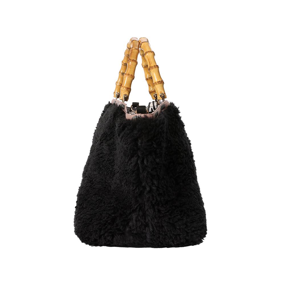 Lesportsac Shadow Black Fur Medium Bamboo Tote Bag [1440.Hb88]