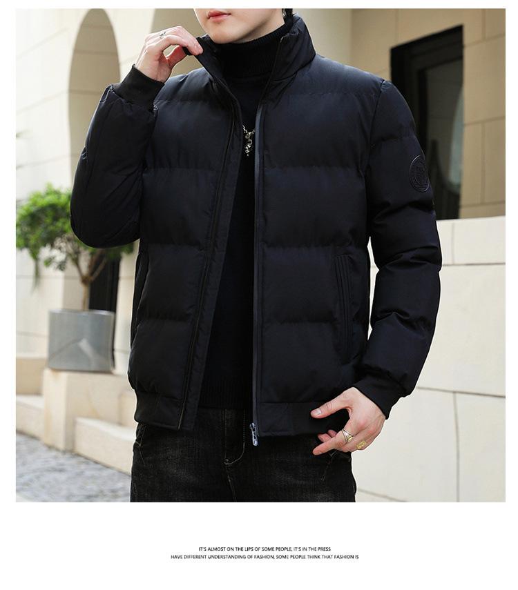 Cross Letter Men's Lightweight Winter Cotton Padded Stand Collar Jacket