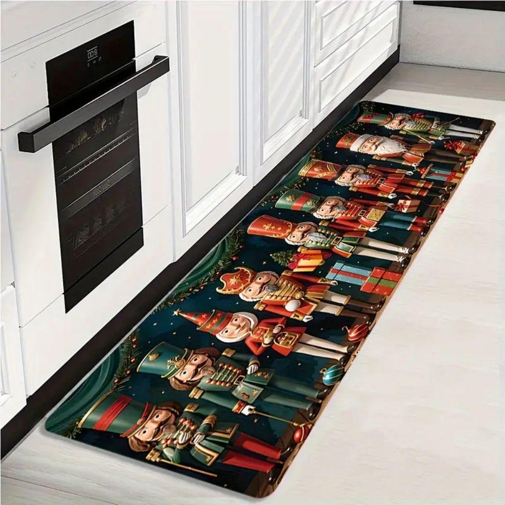 Christmas-Themed Nutcracker Soldier Pattern Kitchen Carpet, Long Corridor Carpet, Anti-Slip And Washable, Home Decoration