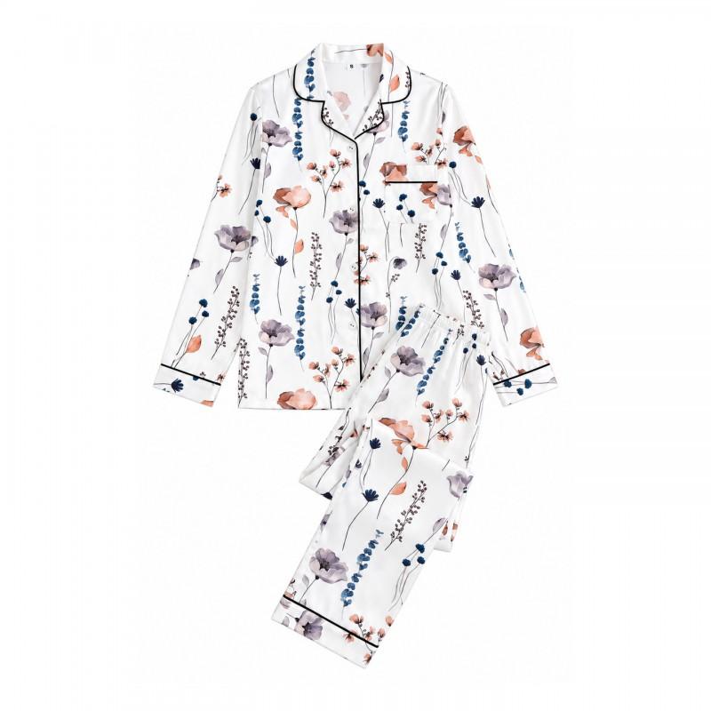 2026 Long Sleeve Cat Pajamas Set Middle-Aged Women Milk Silk Loungewear S-XL