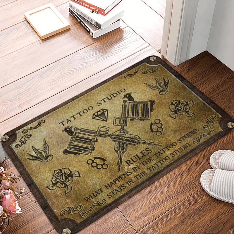 Traditional Tattoo Art Print Doormat, Durable Anti-Slip Mat for Tattoo Shop Home Entrance Living Room Kitchen Indoor Rug