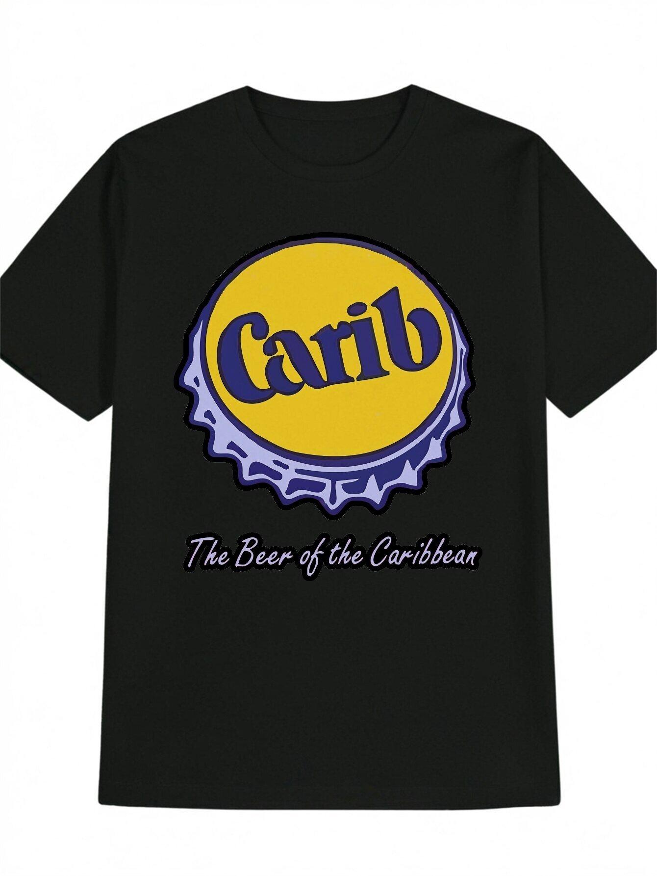 

1pc Carib Beer Caribbean Themed Casual T-shirt - Polyester Knit Fabric S