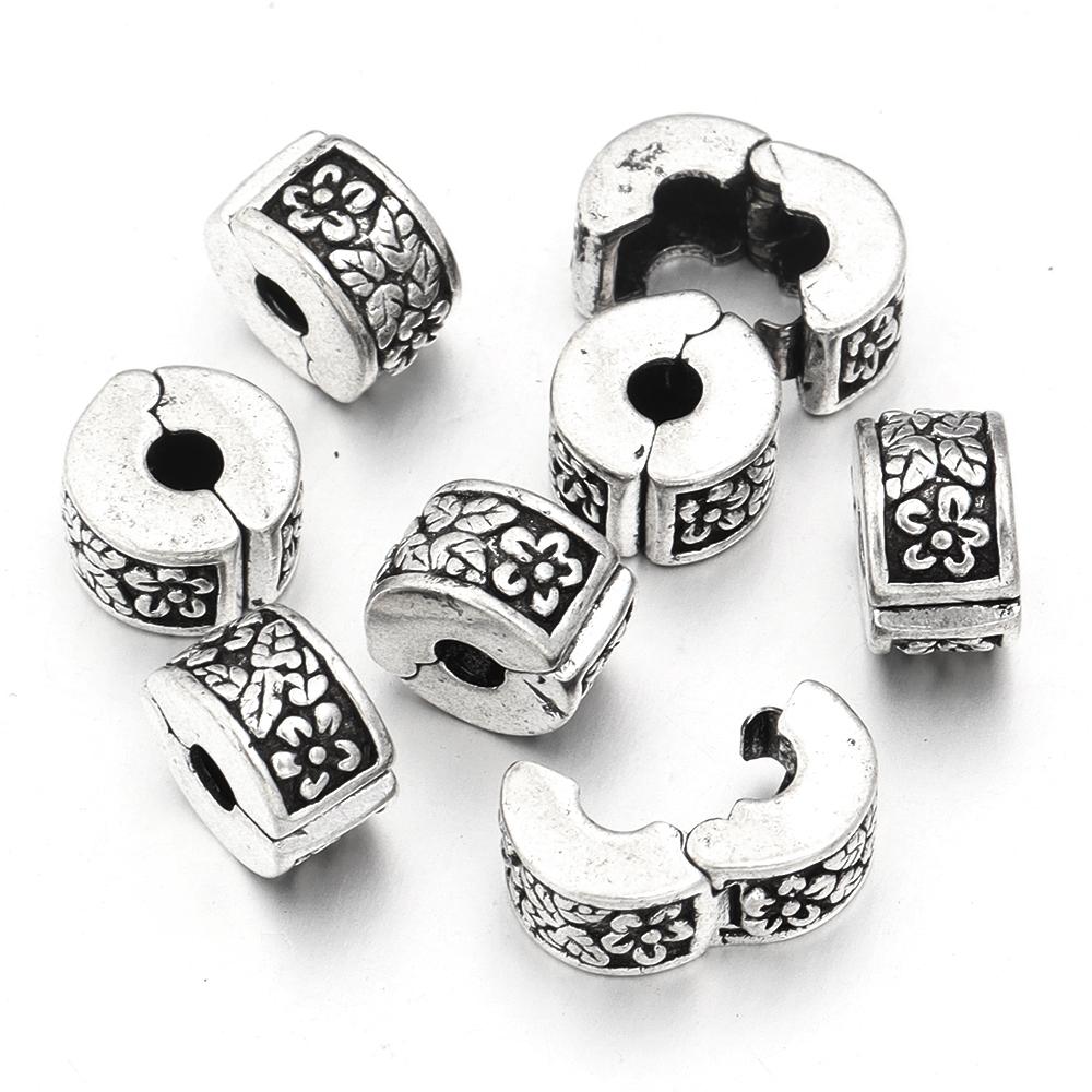 5pcs Positioning Buckle Multiple Styles Ancient Silver Fixed Clip Big Hole Spacer Beads For Jewelry Making DIY Bracelet Necklace