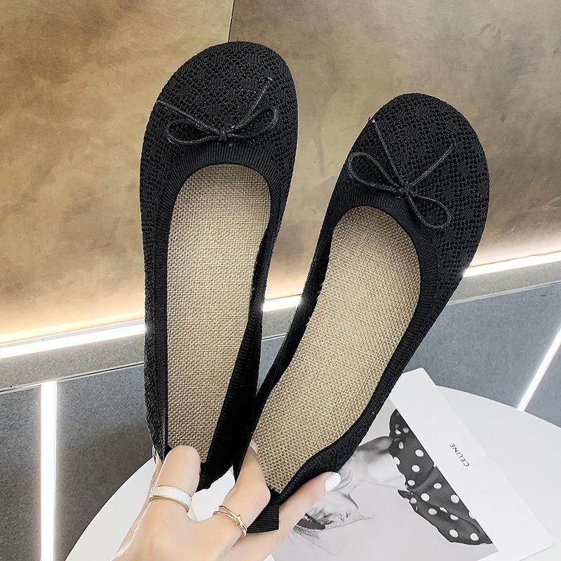 Fashion Comfortable and Elegant Slip On Women's Knitted Mesh Breathable Shoes Summer Casual Shallow Hollow Cheap 39 Flat Ladies Footwear
