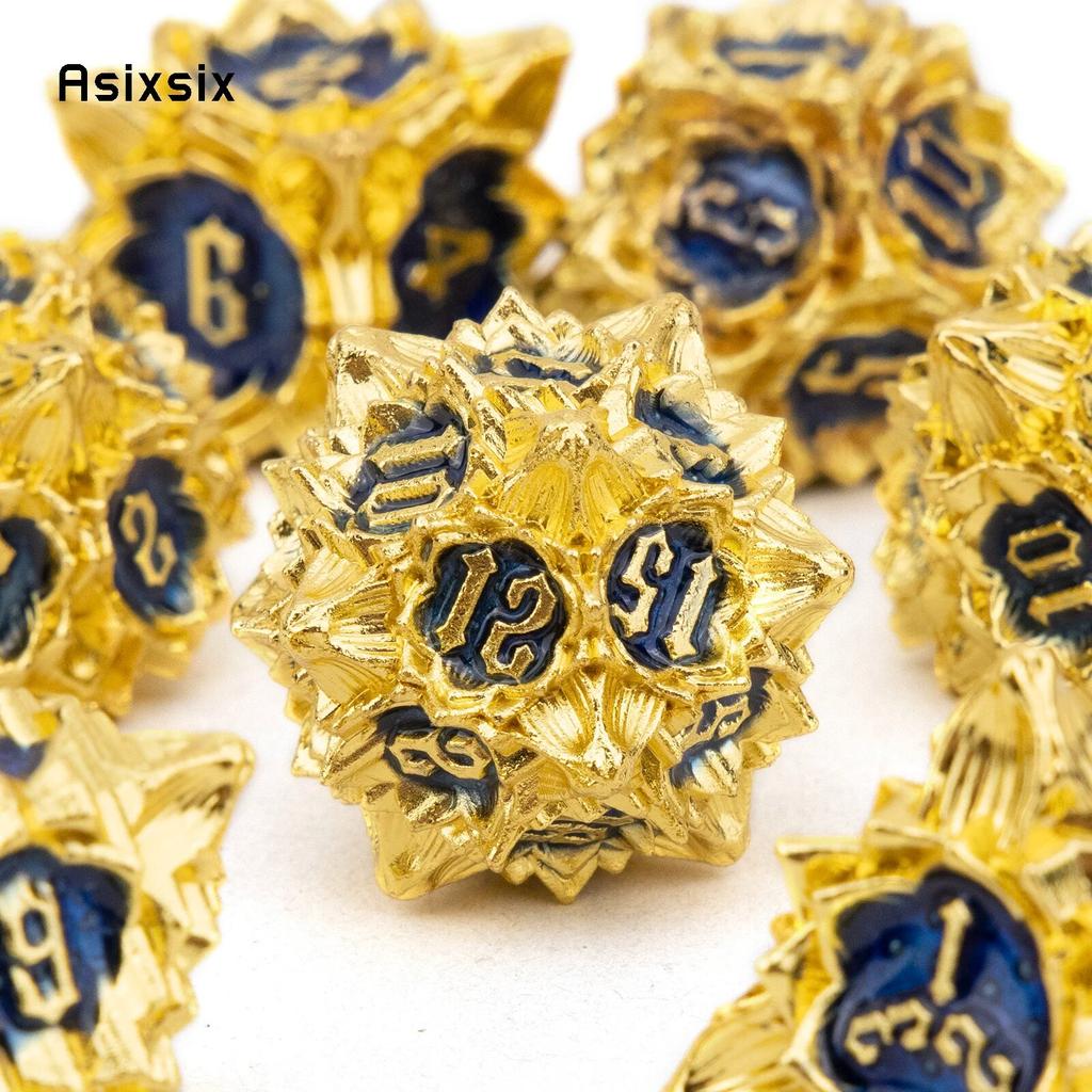 7 sztuk złoty niebieski kwiat lotosu metalowe kostki z litego metalu zestaw kości wielościennych nadaje się do odgrywania ról RPG gra planszowa gra karciana