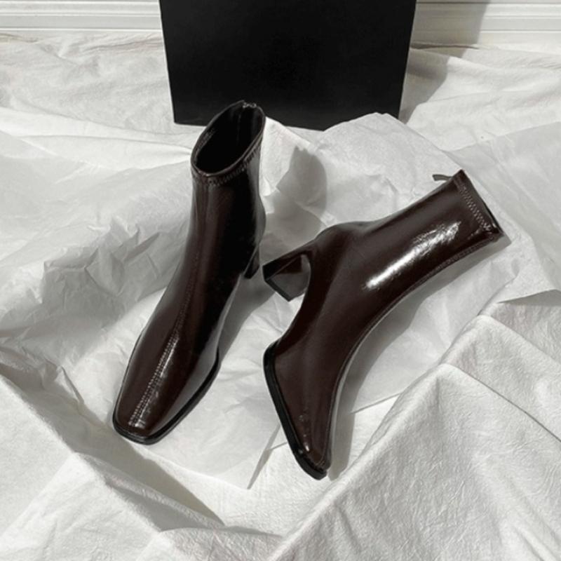 Vintage Square Toe Thick Heel Women Ankle Boots Autumn Winter Female Shoes Street Style Banquet Party Short Botas Mujer