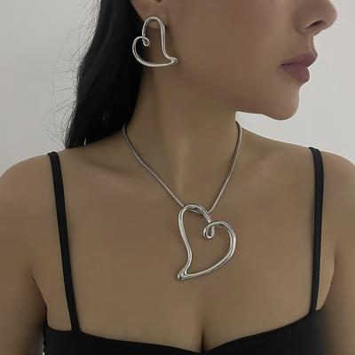 ZA European and American Personality Simple Alloy Hollow Love Design Necklace, Versatile Women's Valentine's Day Earrings