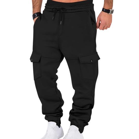 Men Winter Sweatpants Thickened Cargo Pants Warm Casual Baggy Trousers Drawstring Waist Jogger Pants