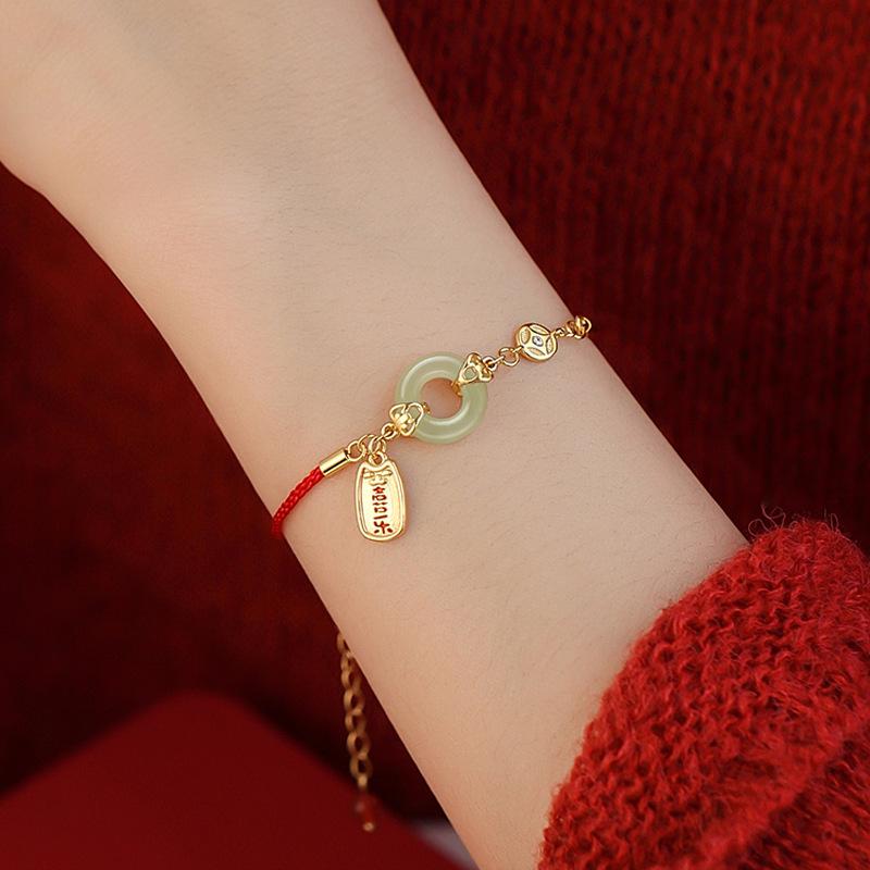 Ping An Joy Ping An Buckle Copper Coin Bracelet Hetian Yulong Life Hand Rope Light Luxury Premium Design Jewelry