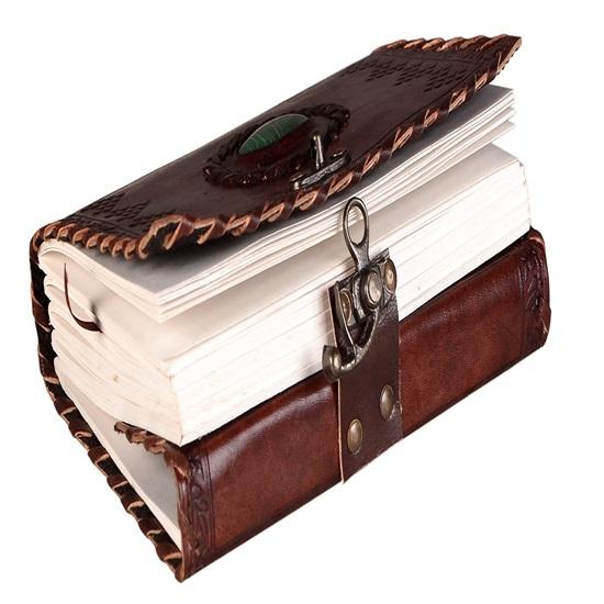 Kožený diář se zámkem a zeleným kamenem, zápisník pro muže a ženy, 240 čistých stránek, 17,78 x 12,7 cm, diář na cesty, dárek, nový rok, pro psaní deníku