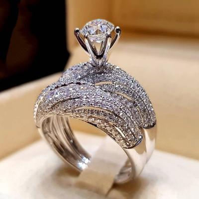 Vintage Women Round Wedding Charm Finger Ring Rhinestone Party Jewelry Gifts