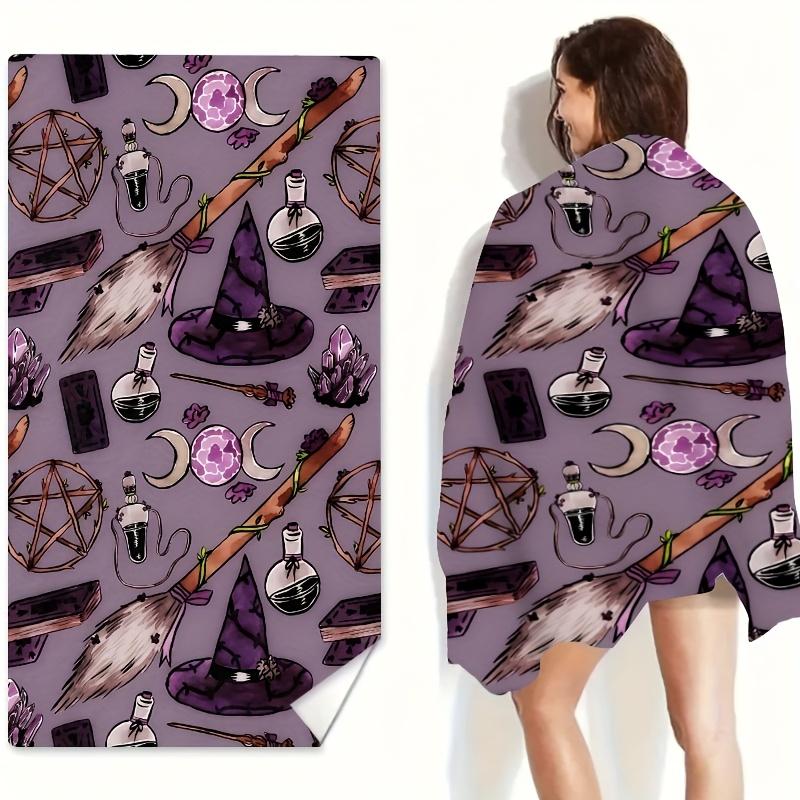 Vintage Witch Hat Potions Beach Towel, Super Soft Quick Dry Lightweight Microfiber for Pool Bath Camping Yoga Halloween Gift