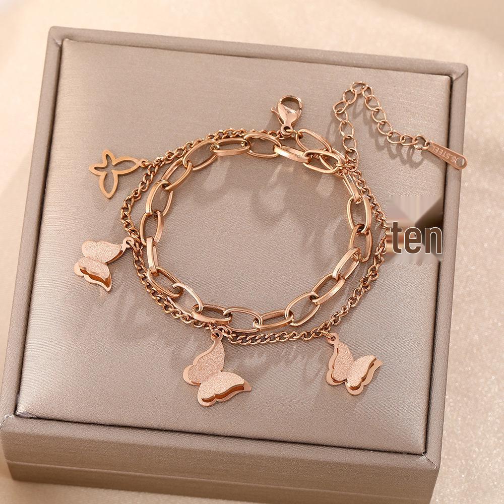 Luxe Titanium Staal Vierbladig Klaver Armband in Koreaanse Stijl met Ingelegde Diamanten voor Vrouwen - Kleurvast