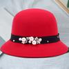 Top Hat British Style Faux Pearl Decor Down Brim Sunshading Round Top Decorate Retro Vintage Women Cloche Hat for Church