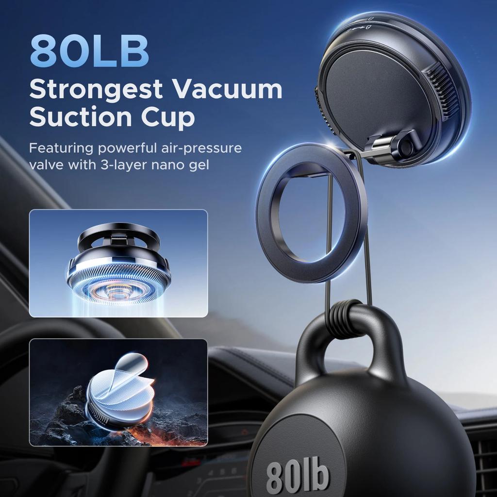 2026 Large bottom suction cup magnetic car phone holder compatible, 360 degree rotating vacuum suction cup car holder dashboard