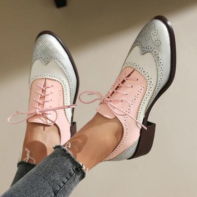 Vintage Style Casual Lace Up Shoes For Women Oxfords Fashion  Mixed Colors Women Flats Lady PU Leather Single Shoe Big Size