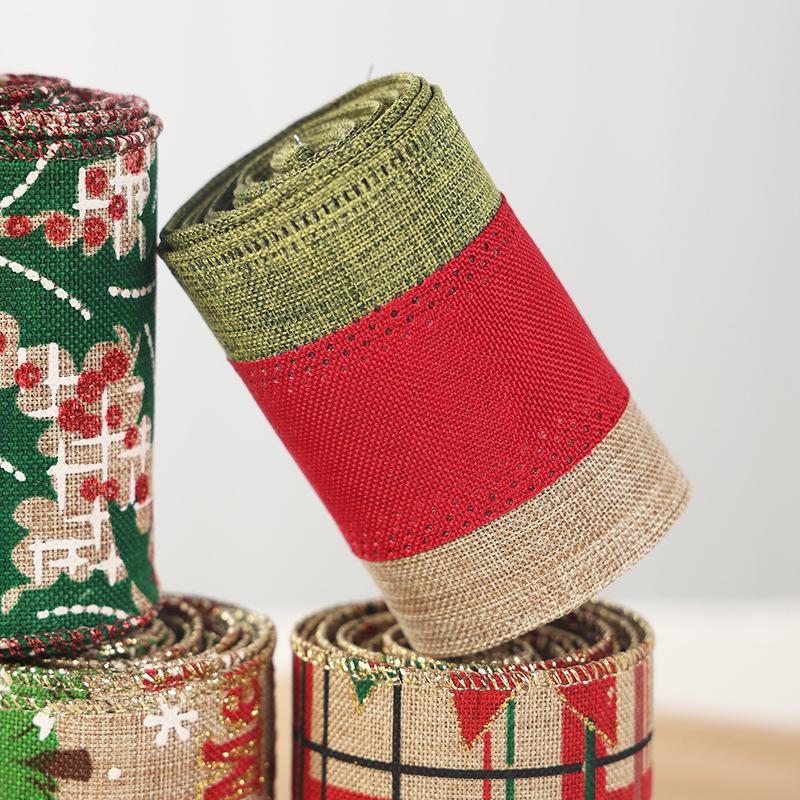 2m Lmitation Linen Christmas Ribbon Decoration Red Black And White Plaid Bow Snowflake Ribbon Christmas Webbing DIY