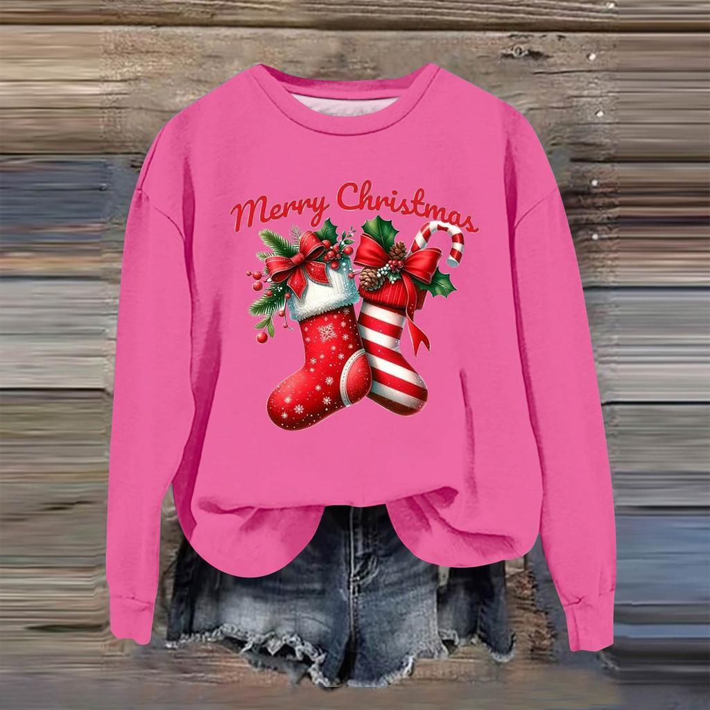 Women's Fashion Casual Long Sleeve Loose Christmas Printed Sweatshirt