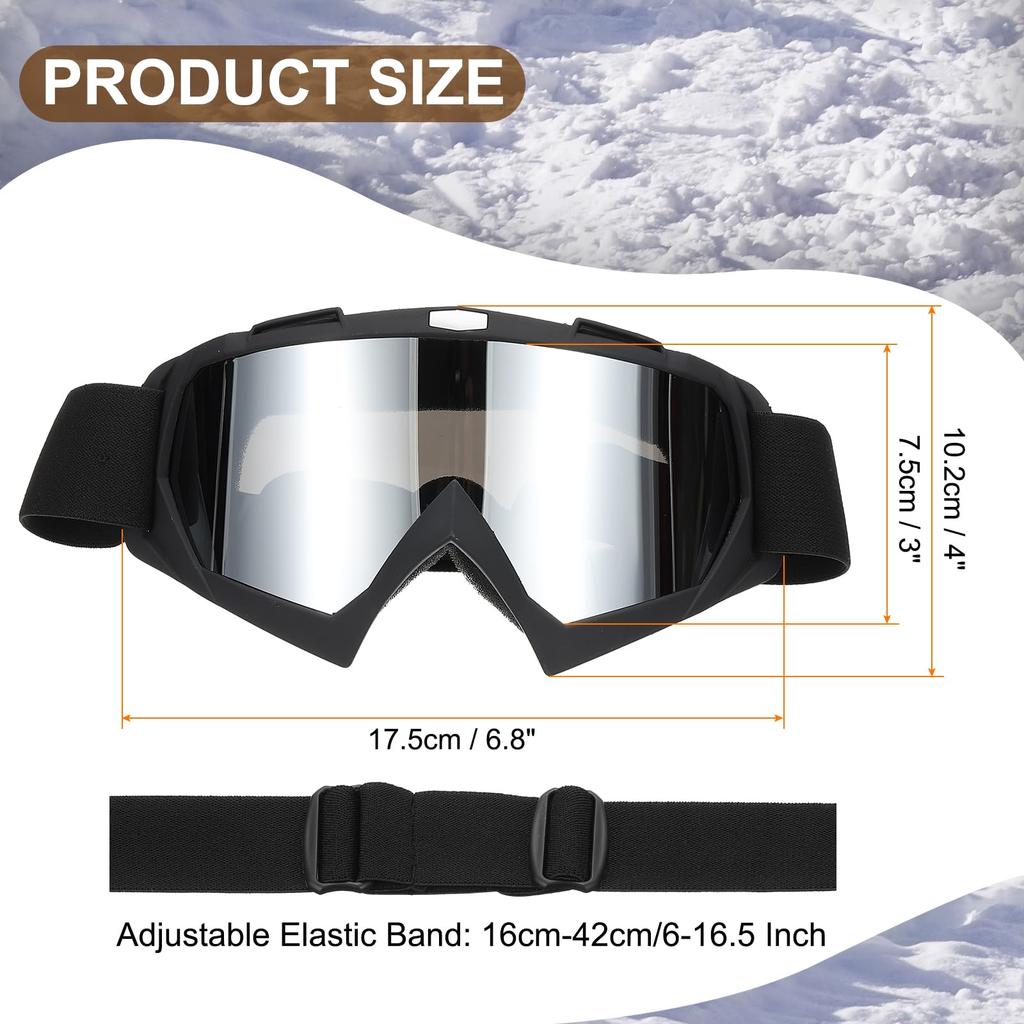 [PATIKIL] Dirt Bike Goggles Motorcycle Goggles ATV Goggles Ski Goggles Racing Helmet Goggles Windproof with Black Silver Lenses