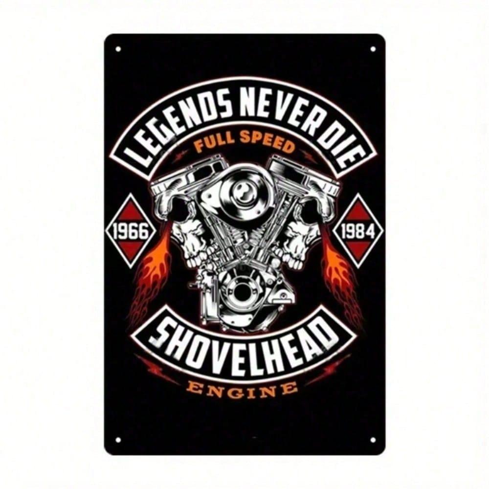 Shovelhead Legendz 1965 Metal Wall Art Red Flame Garage Decor Legends Never Die Sign