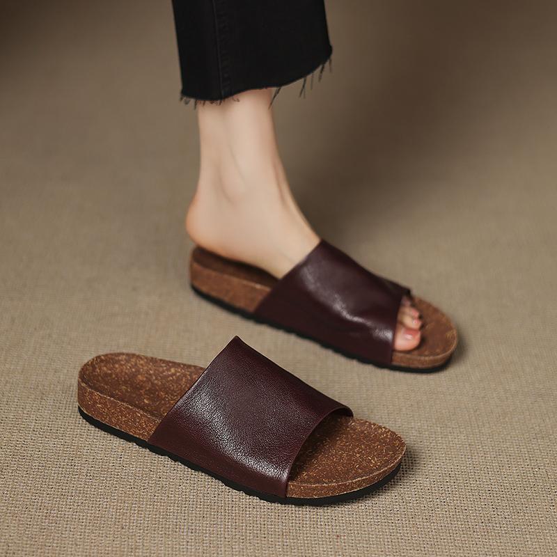 Fashion 2025 New Summer Women Sandals Genuine Leather Women Shoes Open Toe Med Heel Shoes Slippers Beach Modern Slippers
