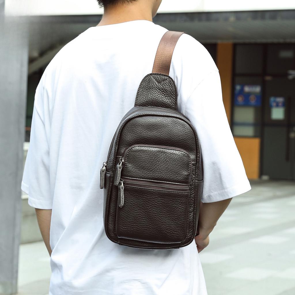 Genuine Leather Chest Bag Men's Bag Single-shoulder Crossbody Bag Sporty Casual Chest Bag