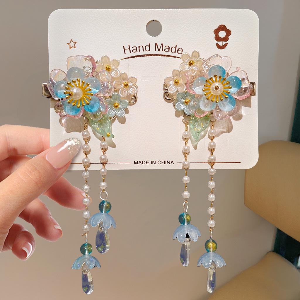 Mid-Autumn Hanfu Fairy Hair Clip - Women's & Children's Ancient Style Floral Tassel, Sweet Accessory for Girls