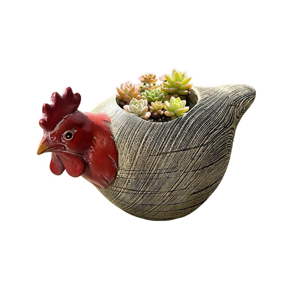 Cute Chicken Shape Ornament Creative Resin Chicken Rooster Flower Pots Indoor Resin Flower Pot Decorative For Garden Patio