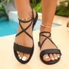 Sandálias Planas de Verão Plus Size Femininas, Sandálias Casuais com Tira Cruzada de Uma Tira para Mulheres
